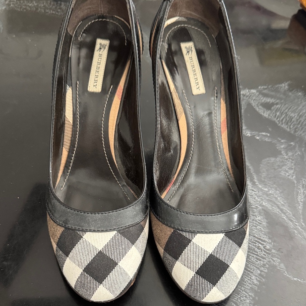 Burberry Black and White Checkered Heels